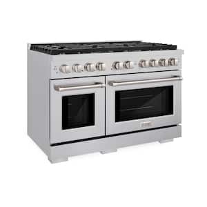 48 in. 6.7 cu. ft. 8 Burner Double Oven Gas Range in Stainless Steel