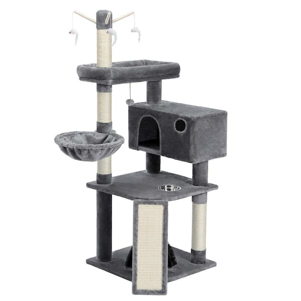 Foobrues Large Condo Cat Tree Feeding Bowl Grooming Brush Whirligig Turntable