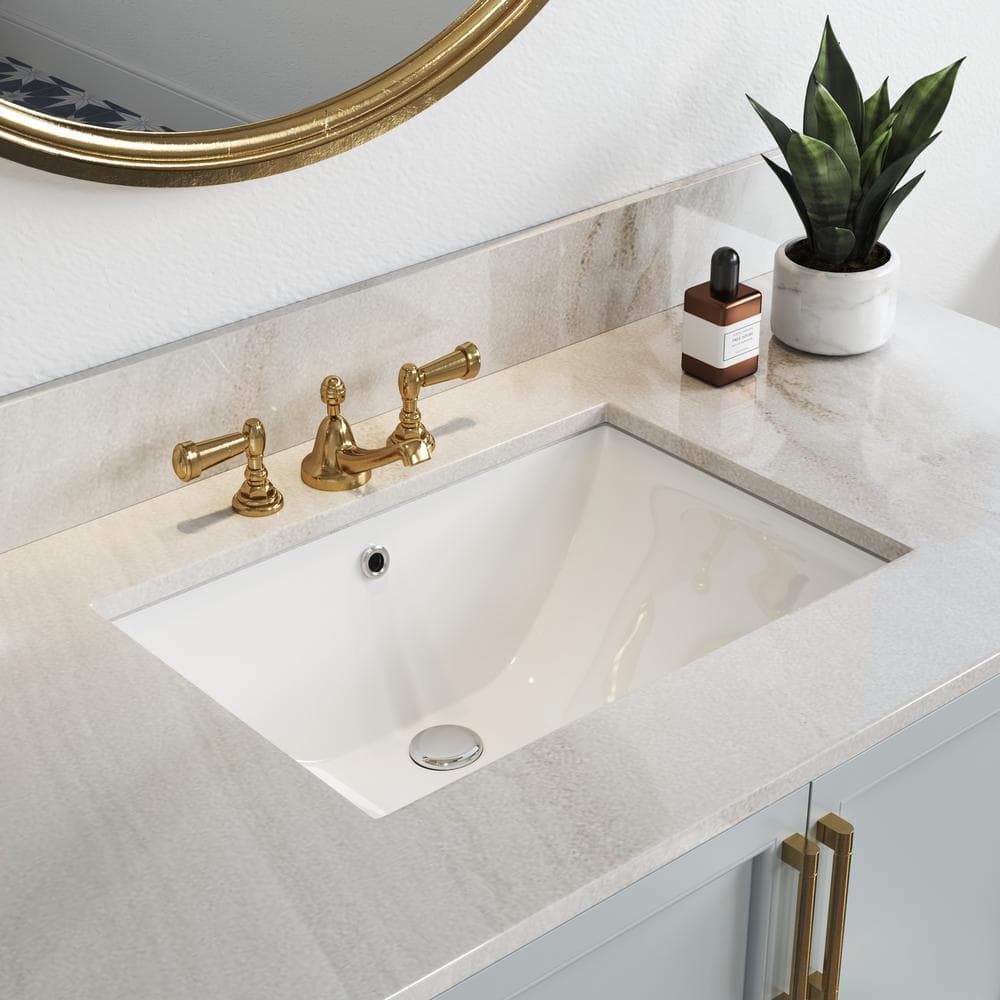 24 Inch White Ceramic Undermount Bathroom Sink with Overflow