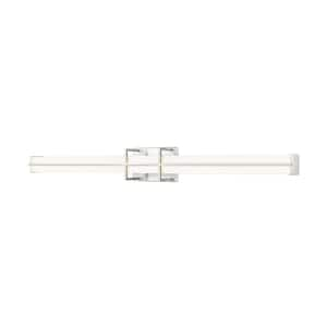 Harrison 40 In. Brushed Nickel Integrated LED Vanity Light with Frosted Plastic Shade