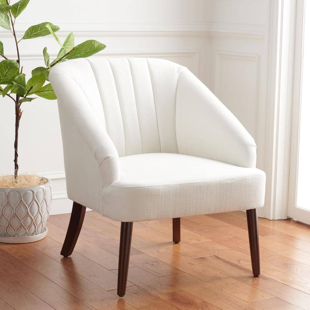 Sleek White Velvet Accent Chair with Walnut Flared Legs
