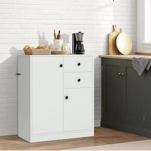 White Wood 28.5 in. Kitchen Storage Cabinet 2-Drawer Sideboard Floor Cupboard with Adjustable Shelves