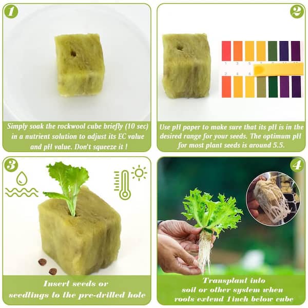 NVNOO 10.2 in. x 5.1 in. Rock Wool Stonewool Grow Cubes for Hydroponics Soilless Cultivation Clone Plants Germination (6-Pack)
