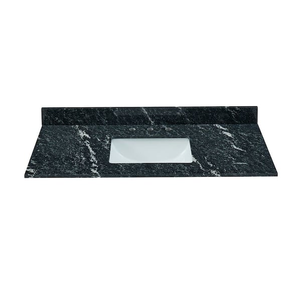 Tile and Top 43 in. W x 22 in. D Granite White Rectangular Single Sink Vanity Top in Storm Black