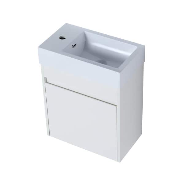 Logmey 18 in. W x 10 in. D x 23 in. H Bath Vanity in White Straight Grain with White Resin Top