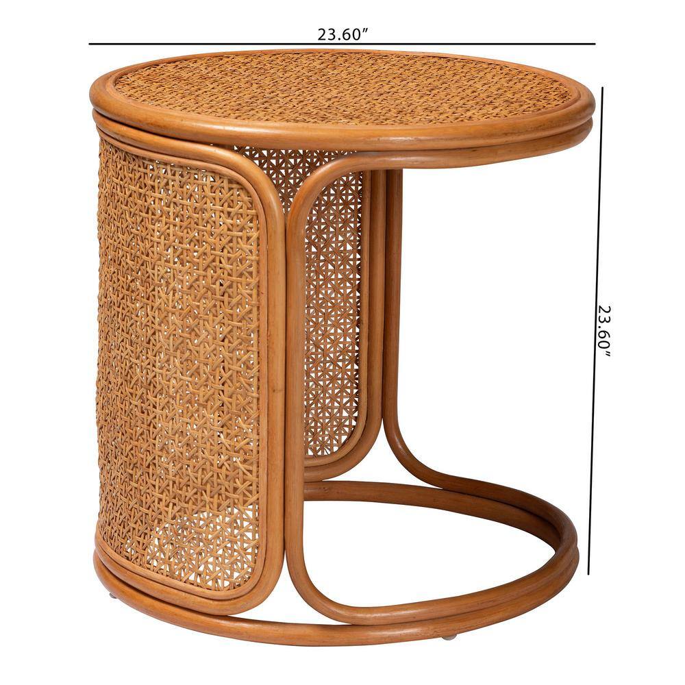 Eldon Round Honey Rattan Bohemian End Table