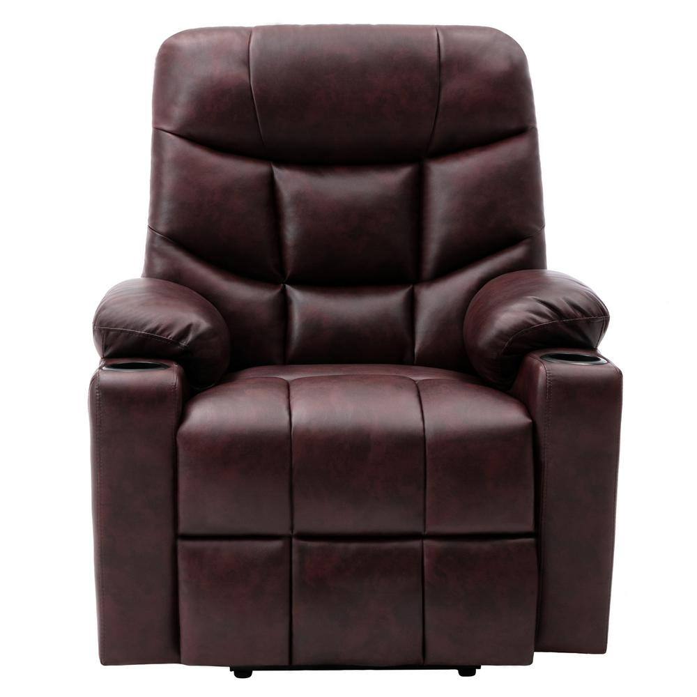 GZMR Wine Red Single PU Leather Power Lift Massage Recliner Chair with