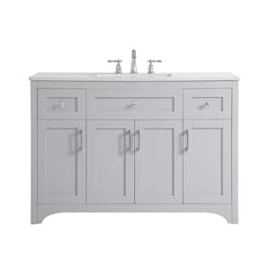 Timeless Home 48 in. W x 22 in. D x 34 in. H Single Bathroom Vanity in Grey with Calacatta Engineered Stone