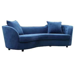 Blue Velvet Contemporary Sofa with Brown Wood Legs