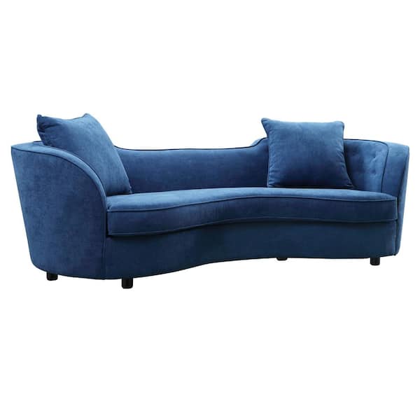 Armen Living Blue Velvet Contemporary Sofa with Brown Wood Legs