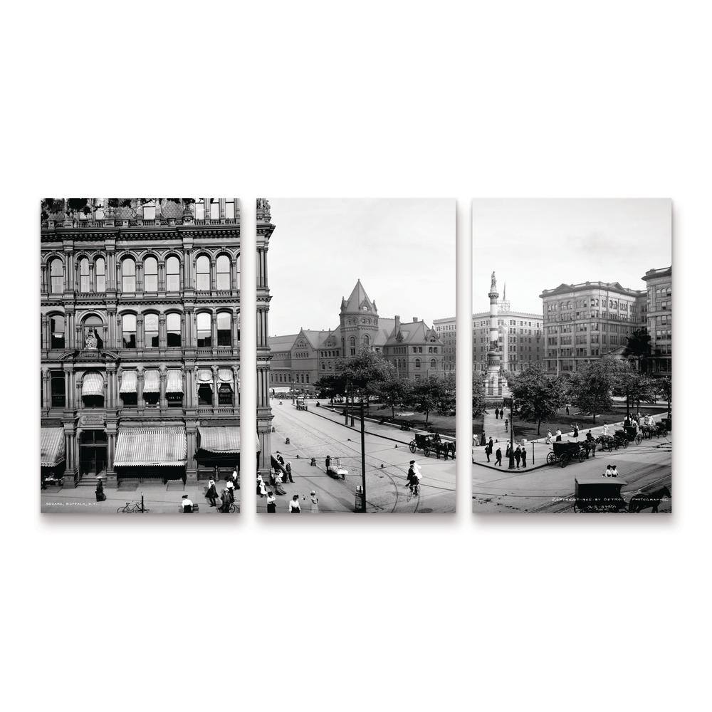 Vintage Black and White Buffalo Panorama Canvas Print Set
