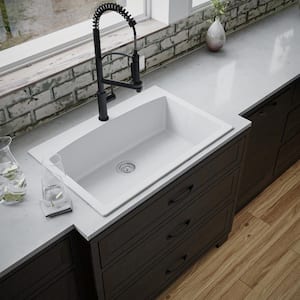 Drop-In Quartz Composite 33 in. 1-Hole Single Bowl Kitchen Sink in White