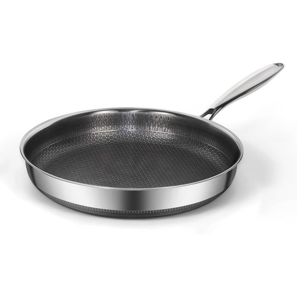 1-Piece Stainless Steel Nonstick Frying Pan with Stay-Cool Handle Induction Gas Glass Halogen Cooktop Compatible Set