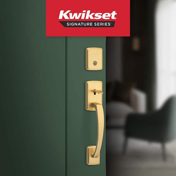 Brentford Satin Brass Single Cylinder Door Handleset with Sedona Door Handle Featuring SmartKey Security