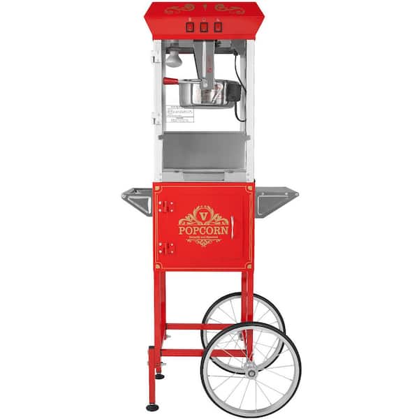SKYSHALO Popcorn Maker with Cart, 850W Popcorn Popper Machine 8 oz. Kettle Makes 48-Cups per Batch, Popcorn Machine Equipped, Red