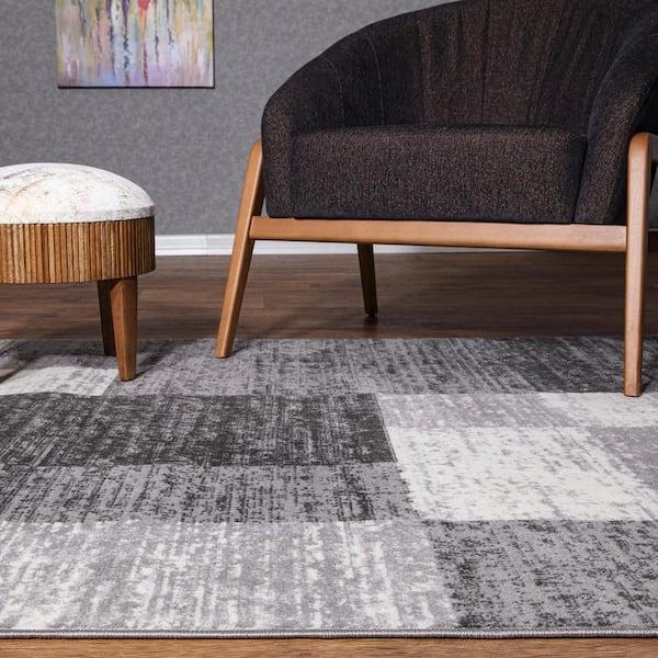 Gray 7 ft. 10 in. x 10 ft. Modern Geometric Boxes Area Rug