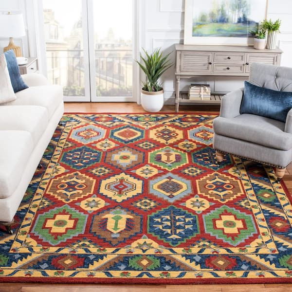 Heritage 9 ft. x 12 ft. Red/Gold Border Quatrefoil Area Rug