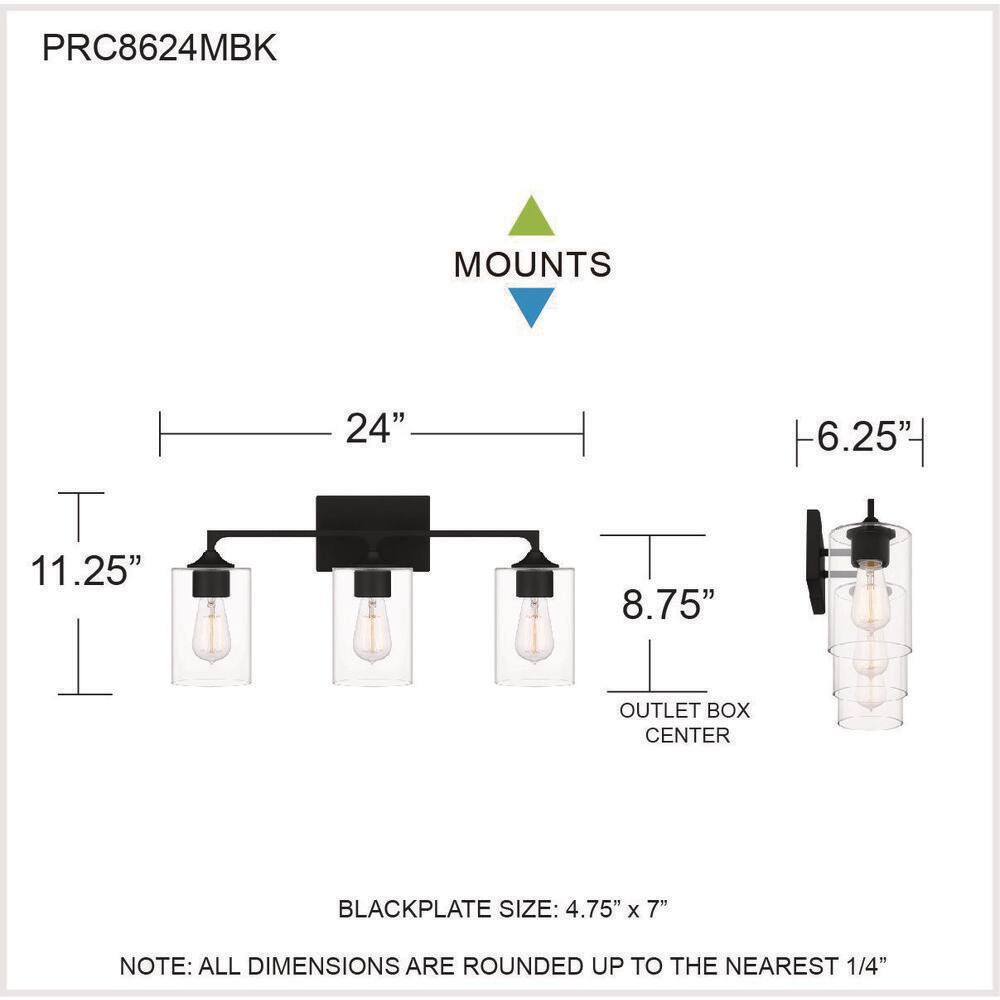 Prescott 24" Matte Black Cylinder Bath Light with Dimmable Feature
