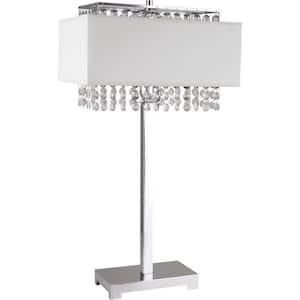 28 in. Silver Table Lamp with Faux Crystals and White Rectangle Shade