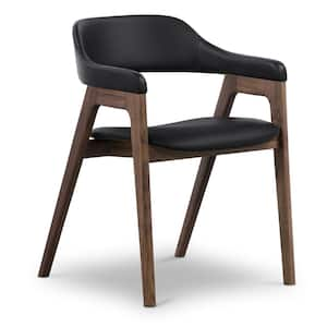 Lando Leather Dining Chair in Black/Walnut