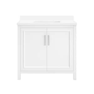 Nyall 36 in. Single Sink Pure White Bath Vanity with White Quartz Top (Assembled)