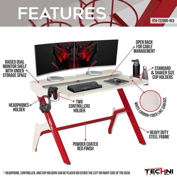 Gaming Desk 58 with LED Strip & Power Outlets, L-Shaped Computer Corner  Desk Carbon Fiber Surface with Monitor Stand, Ergonomic Gamer Table with  Cup Holder, Headphone Hook, Black 