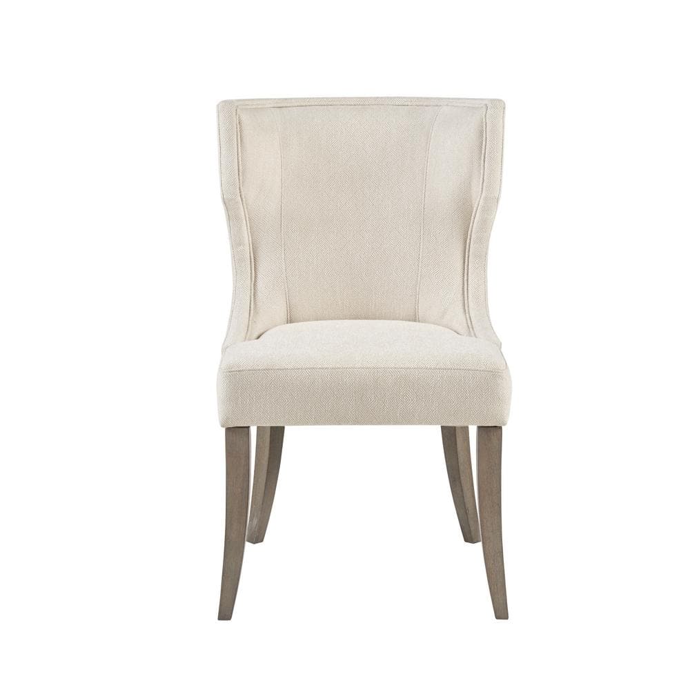 Cream Upholstered Wingback Dining Chair with Rubberwood Legs