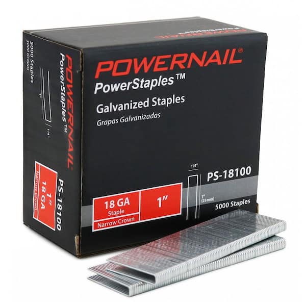 POWERNAIL 1 in. x 1/4 in. Crown x 18-Gauge Glue Collated Narrow Crown Staples for Woodwork and Flooring (5000 per Box)
