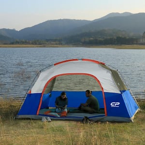 Outdoor Portable 12 ft. x 9 ft. x 74 in. 8 Person Navy Blue Fabric Camping Tent with Rainfly and Carry Bag