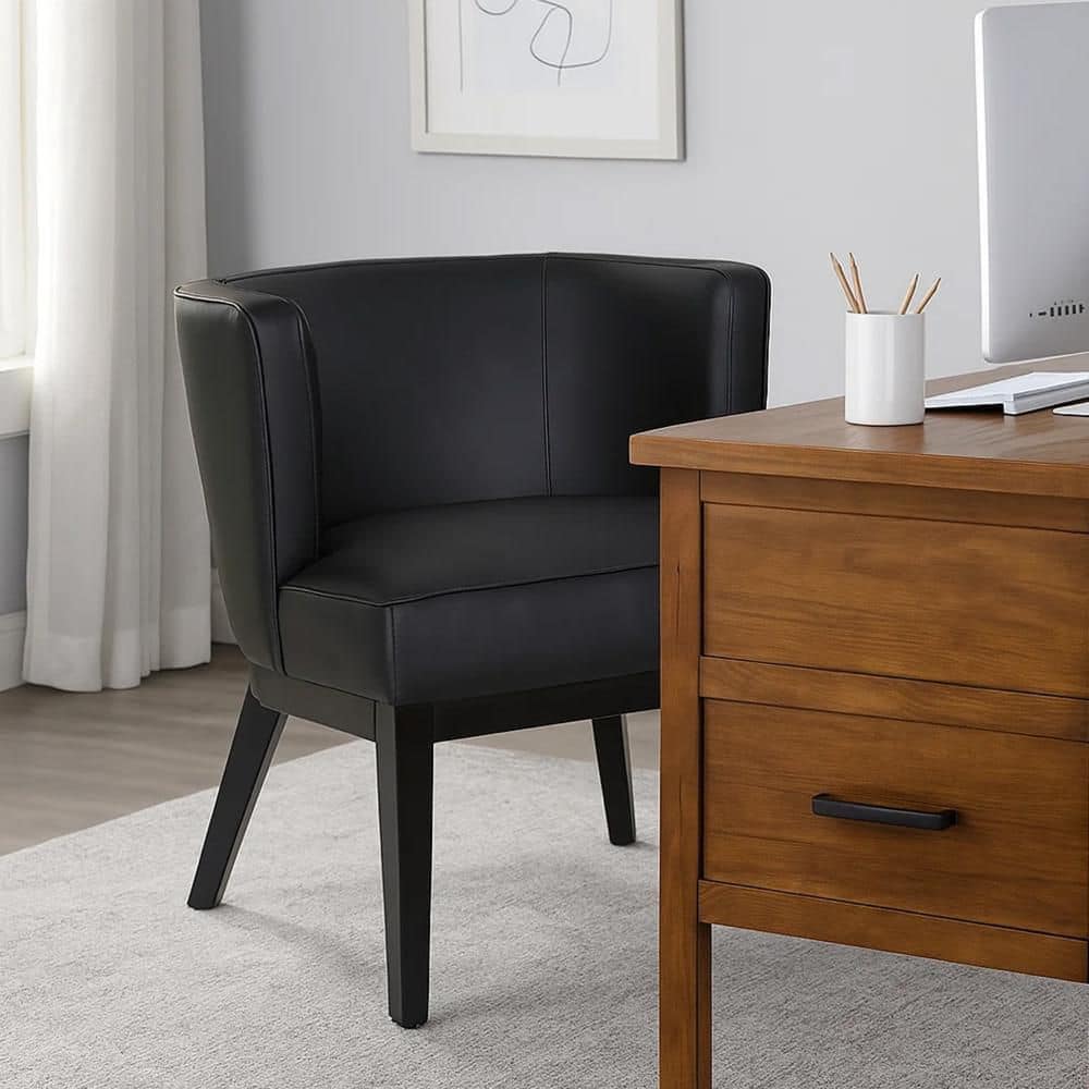 Benjara Yoma Vinyl Upholstered Ergonomic Guest Chair in Black