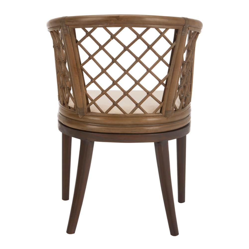 Monaco Coastal Chic Brown Rattan Arm Chair with White Cotton Cushion