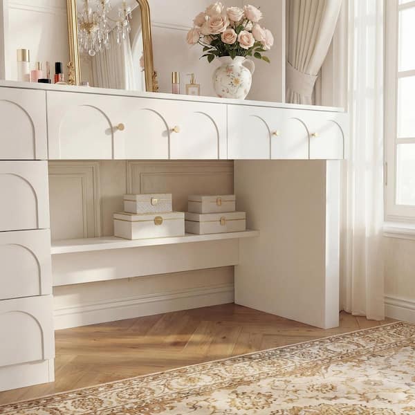 FUFU&GAGA 63 in, Width Rectangle White Wood 6-Drawer Computer Desk