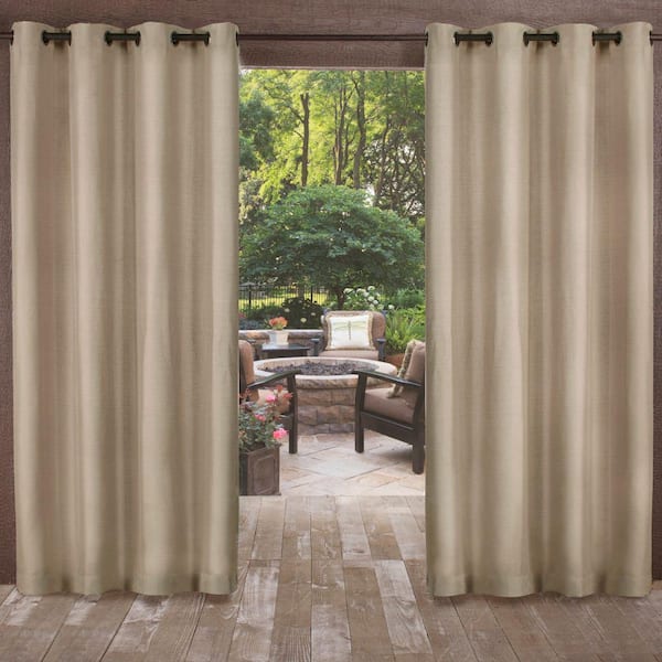 EXCLUSIVE HOME Biscayne Sand Solid Light Filtering Grommet Top Indoor/Outdoor Curtain, 54 in. W x 120 in. L (Set of 2)