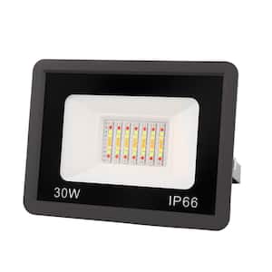 Plug-in 2-Pack 950 Lumens Black Integrated LED RGBCW Outdoor Light Control Landscape Flood Light IP66 Waterproof