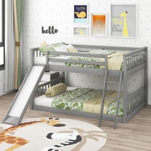 Gray Full over Full Bunk Bed with Convertible Slide and Ladder
