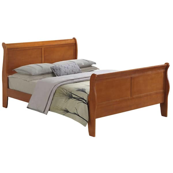 Passion Furniture Louis Philippe Oak King Sleigh Wood Bed with High Footboard
