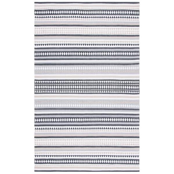 SAFAVIEH Montauk Gray/Ivory 8 ft. x 10 ft. Striped Triangle Area Rug