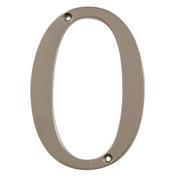 4 in. Satin Nickel Flush Mount Metal House Number 0