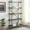 Walker Edison Furniture Company 68 in. Gray Wash/Black Metal 5-shelf ...