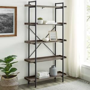 Walker Edison Furniture Company 68 in. Dark Walnut/Black Metal 5-shelf ...