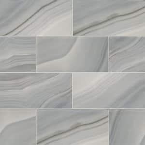 Coastal Blue 12 in. x 24 in. Glossy Ceramic Stone Look Floor and Wall Tile (16 sq. ft./Case)