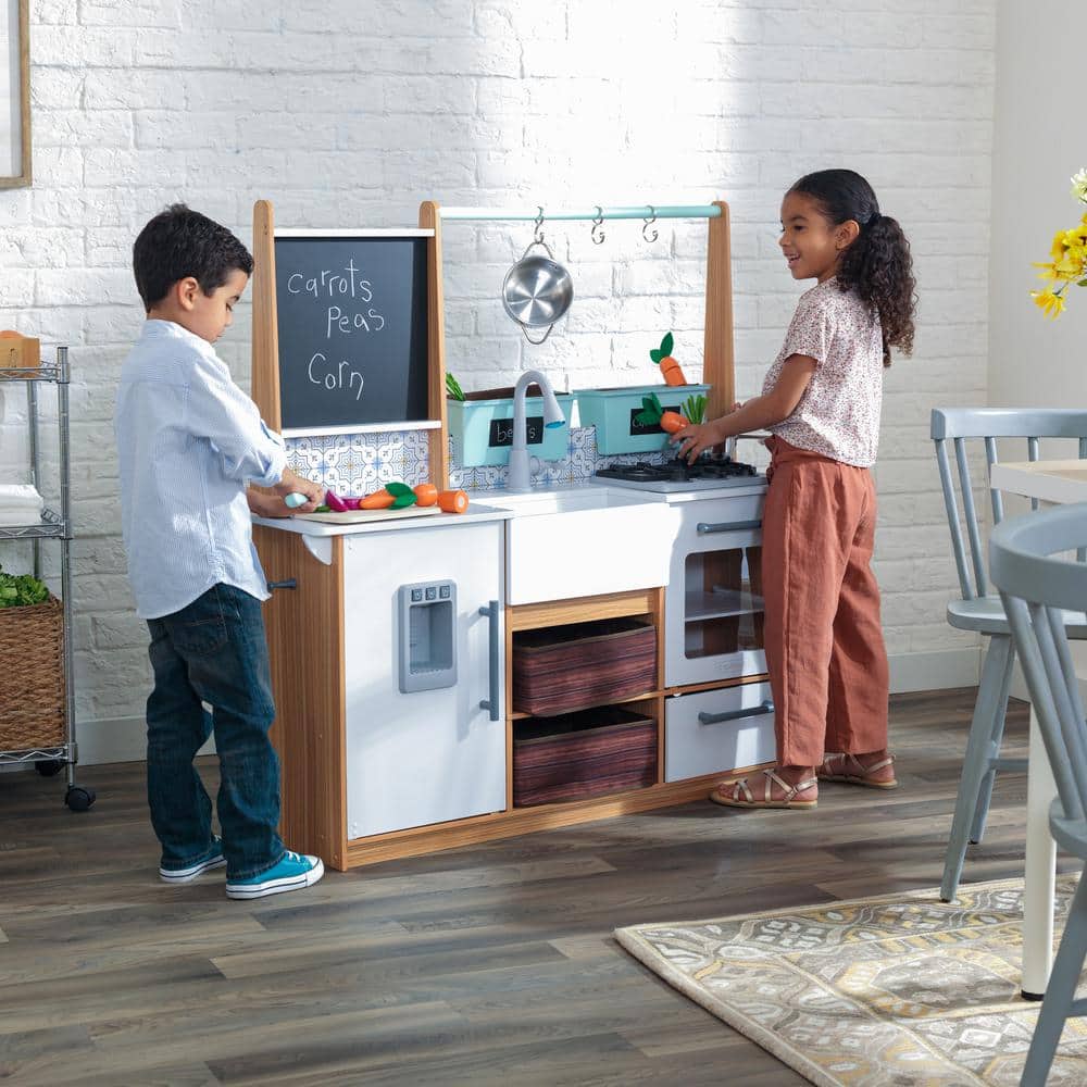 Farmhouse White and Wood Play Kitchen with Accessories
