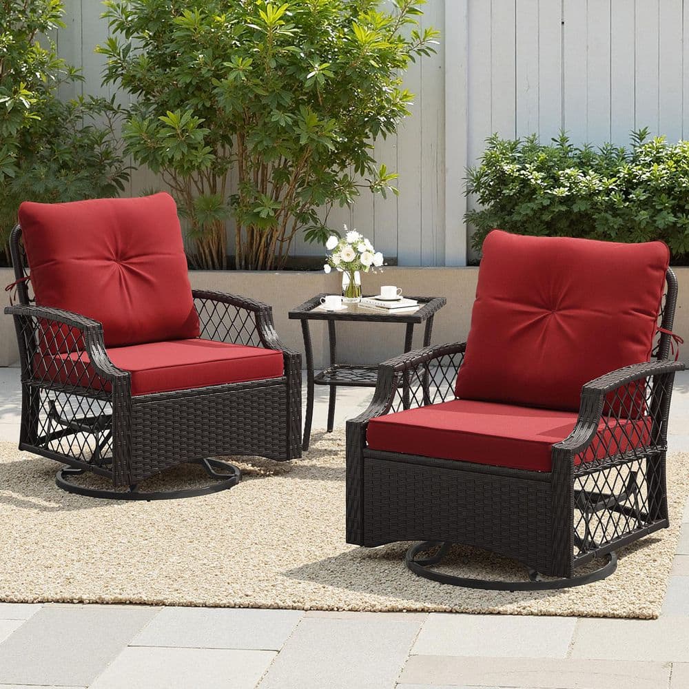 3-Piece Wicker Outdoor Bistro Set with Red Cushions price history on PriceWatchPro