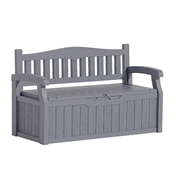 70 Gal. Grey Water-Resistant Plastic Outdoor Storage Bench