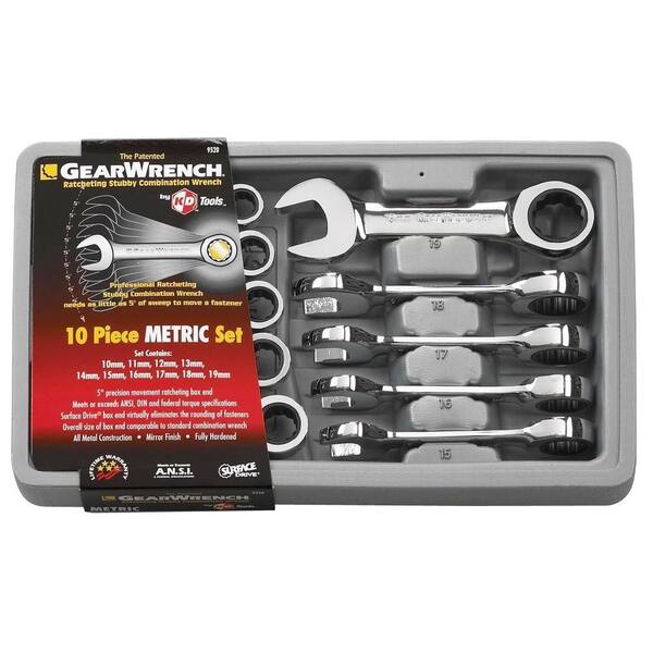 GEARWRENCH 12Point Metric Stubby Ratcheting Combination Wrench Set (10