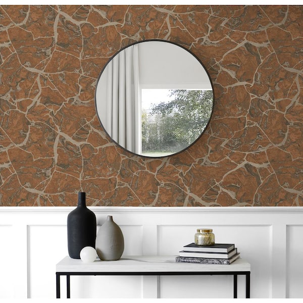 60.75 Sq. Ft. Metallic Rust Marble Faux Paper Unpasted Wallpaper Roll
