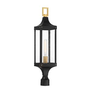 Glendale 1-Light Matte Black/Brushed Brass Metal Hardwired Outdoor Weather Resistant Post Light with No Bulbs Included