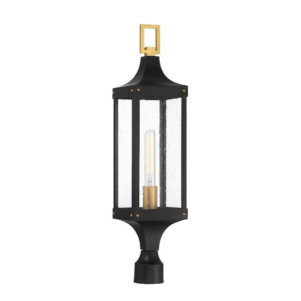 Savoy House Glendale 1-Light Matte Black/Brushed Brass Metal Hardwired Outdoor Weather Resistant Post Light with No Bulbs Included