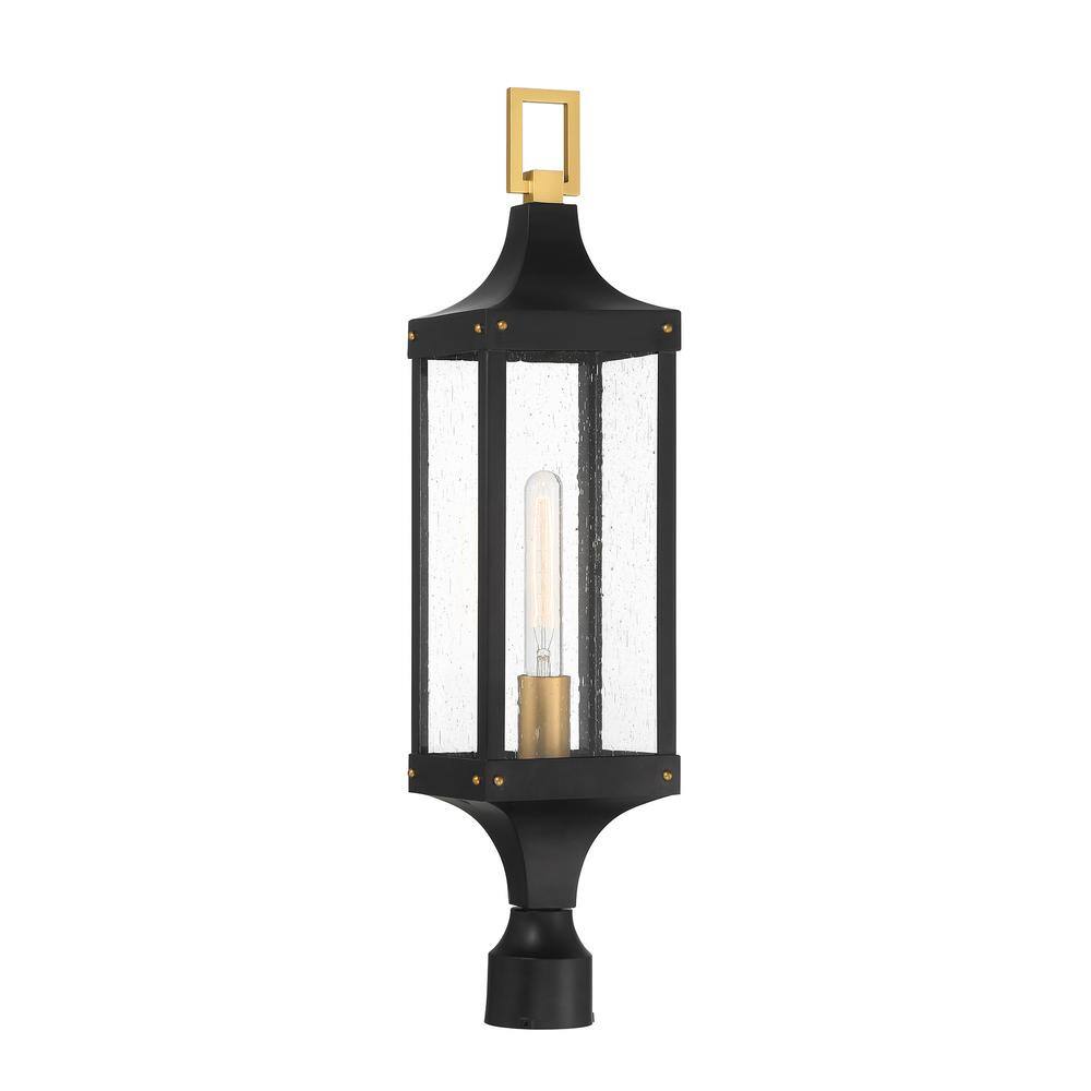 Glendale Matte Black and Brass Outdoor Post Lantern