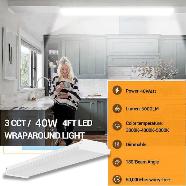 KOAOEIRS 4 ft. White 40-Watt 6000 Lumens 3500K/4000K/5000K